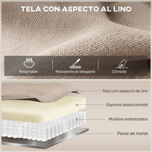 HOMCOM Poltrona Reclinável Manual com Tecido de Aspeto em Linho Poltrona Reclinável Moderna com Almofada Espessa Apoio para os Braços Acolchoados e Apoio para os Pés 85x93x105 cm Bege