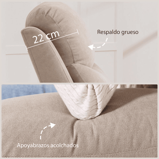 HOMCOM Poltrona Reclinável Manual com Tecido de Aspeto em Linho Poltrona Reclinável Moderna com Almofada Espessa Apoio para os Braços Acolchoados e Apoio para os Pés 85x93x105 cm Bege