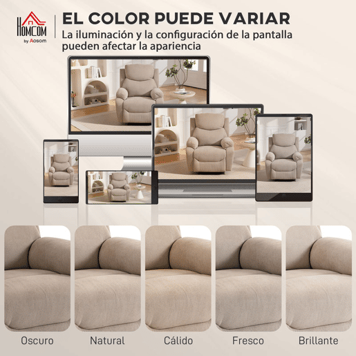 HOMCOM Poltrona Reclinável Manual com Tecido de Aspeto em Linho Poltrona Reclinável Moderna com Almofada Espessa Apoio para os Braços Acolchoados e Apoio para os Pés 85x93x105 cm Bege