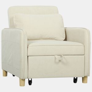 HOMCOM Poltrona Cama de 1 Lugar 3 em 1 Poltrona Cama Dobrável Estofado em Veludo Ecológico com Encosto Ajustável 3 Níveis 6 Bolsos Laterais e Almofada para Quarto Sala 74x85,5x82 cm Bege
