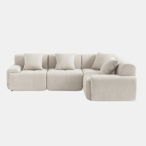 Sofá de canto modular de 4 lugares, tecido chenille na cor branco marfim