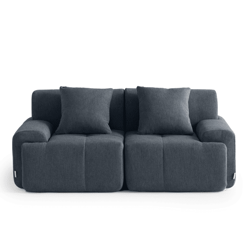 Sofá modular de 2 lugares, tecido chenille na cor azul acinzentado