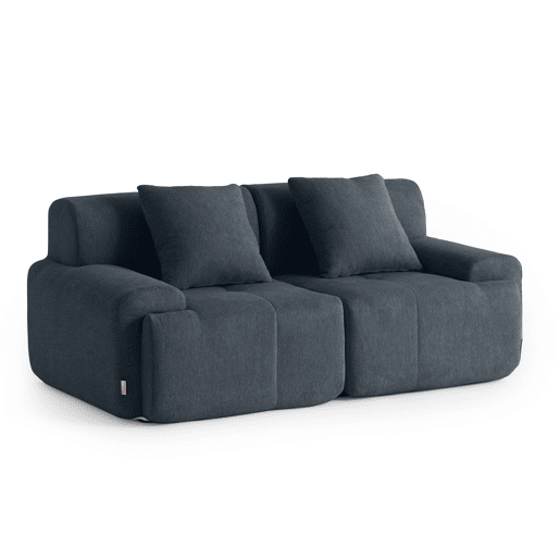 Sofá modular de 2 lugares, tecido chenille na cor azul acinzentado