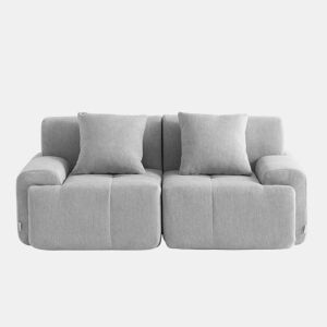 Sofá modular de 2 lugares, tecido chenille na cor cinza mineral