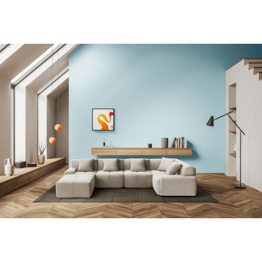 Sofá de canto modular de 5 lugares com chaise longue, tecido chenille na cor branco marfim