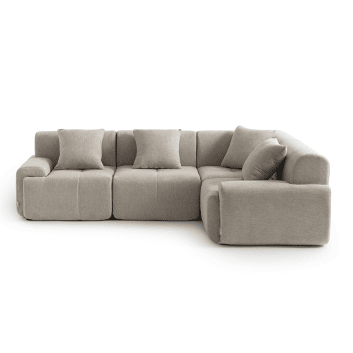 Sofá de canto modular de 4 lugares, tecido chenille na cor bege areia