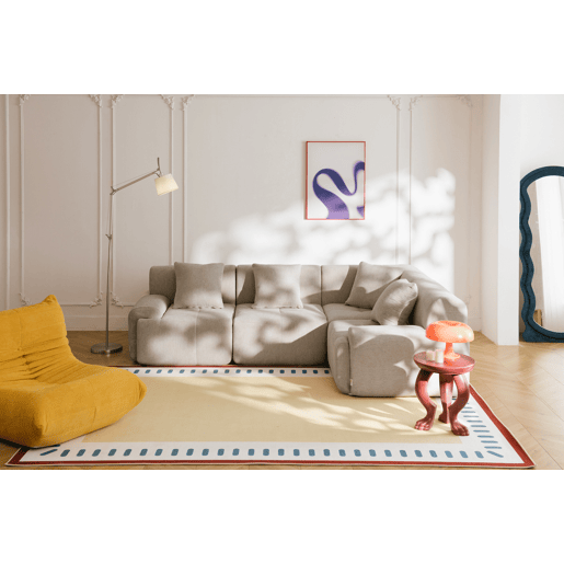 Sofá de canto modular de 4 lugares, tecido chenille na cor bege areia