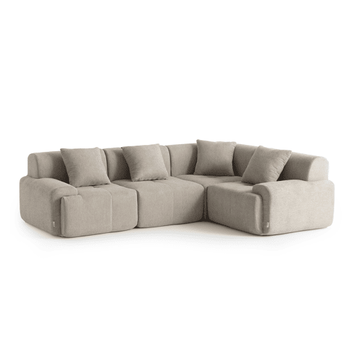 Sofá de canto modular de 4 lugares, tecido chenille na cor bege areia