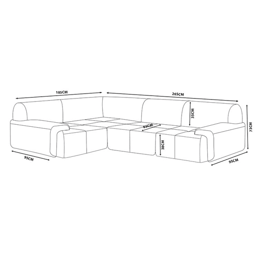 Sofá de canto modular de 4 lugares, tecido chenille na cor bege areia