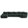 Sofá de canto modular de 5 lugares com chaise longue, tecido bouclé na cor verde floresta