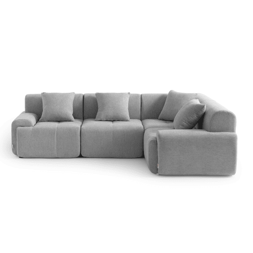 Sofá de canto modular de 4 lugares, tecido chenille na cor cinza mineral