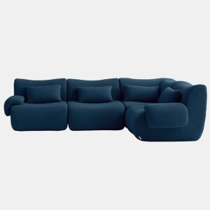 Sofá de canto modular de 4 lugares, tecido bouclé na cor azul profundo