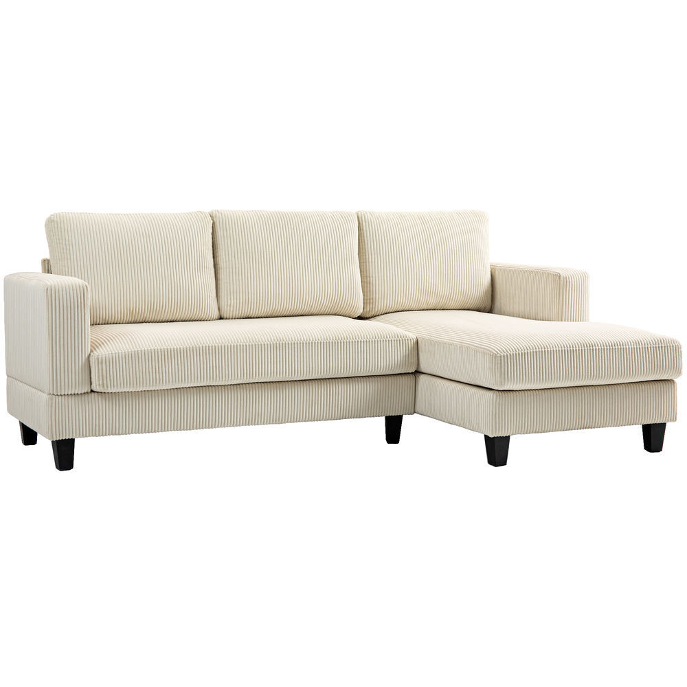 Homcom sofá chaise longue, sofá de 3 plazas en forma de l, tapizado en pana, asiento y respaldo acolchados, para salón, 214x134x87 cm, beige