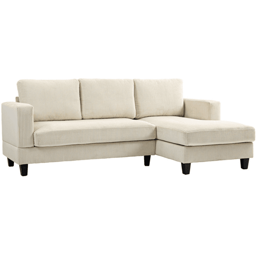 HOMCOM Sofá Chaise Longue Sofá de 3 Lugares em L Estofado em Veludo Assento e Encosto Almofadados para Sala de Estar Escritório 214x134x87 cm Bege