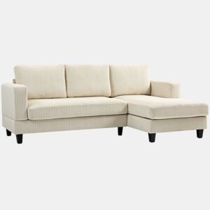 HOMCOM Sofá Chaise Longue Sofá de 3 Lugares em L Estofado em Veludo Assento e Encosto Almofadados para Sala de Estar Escritório 214x134x87 cm Bege