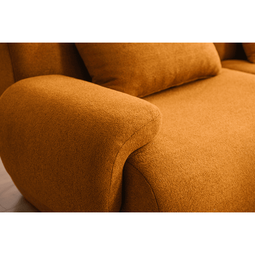 Sofá de canto modular de 5 lugares com chaise longue, tecido bouclé na cor marrom canela