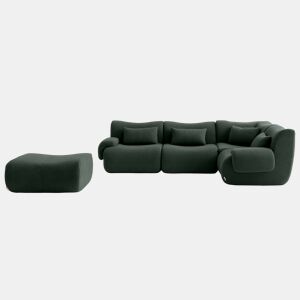 Sofá de canto modular de 4 lugares com chaise longue, tecido bouclé na cor verde floresta