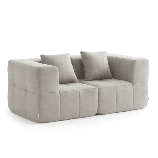 Sofá modular de 2 lugares, tecido bouclé na cor bege pedra