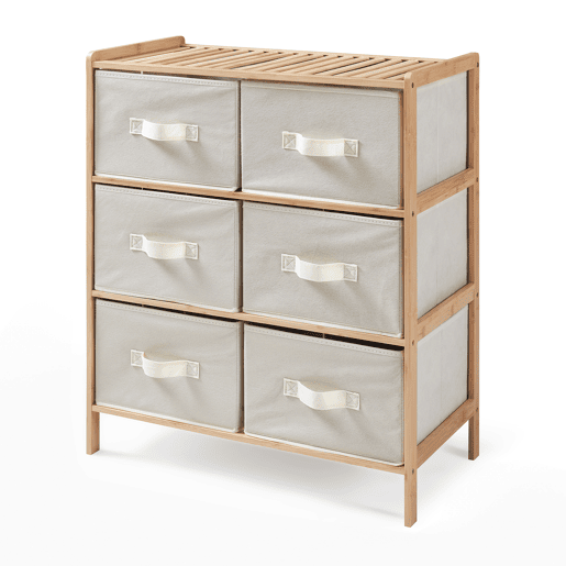 Cómoda Maldon 6 gavetas em tecido bambu 79x66x35cm naturalbege en.casa