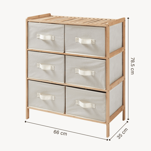 Cómoda Maldon 6 gavetas em tecido bambu 79x66x35cm naturalbege en.casa