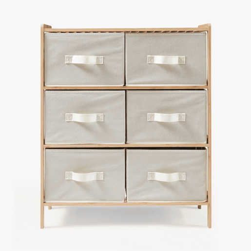 Cómoda Maldon 6 gavetas em tecido bambu 79x66x35cm naturalbege en.casa