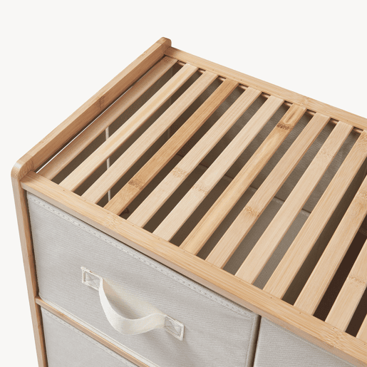 Cómoda Maldon 6 gavetas em tecido bambu 79x66x35cm naturalbege en.casa