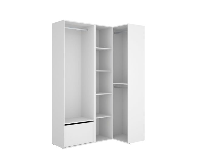 Armario vestidor suit 2 módulos + 3 barras + zapatero blanco/natural 205x144,5x79,5 cm