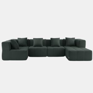 Sofá de canto modular de 5 lugares com chaise longue, tecido bouclé na cor verde floresta