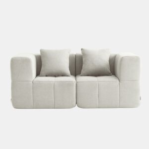 Sofá modular de 2 lugares, tecido bouclé na cor bege creme