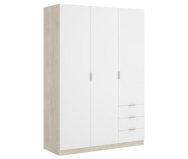 Armario essen 3 puertas abatibles con 3 cajones blanco/natural 184x121x52 cm