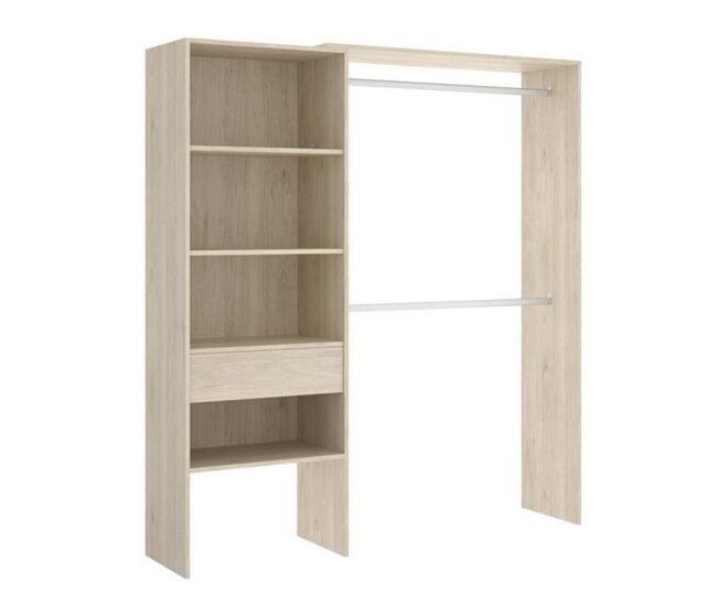 Armario vestidor suit 2 barras con 4 compartimentos y 1 cajón natural 187x110-160x40 cm