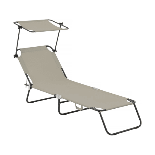 Espreguiçadeira dobrável Lazy - Com guarda-sol - Taupe