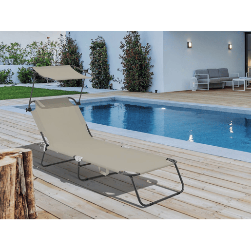 Espreguiçadeira dobrável Lazy - Com guarda-sol - Taupe