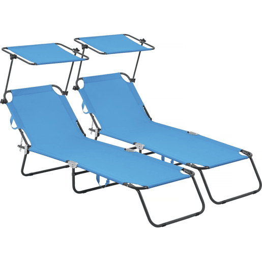 Conjunto de 2 espreguiçadeiras dobráveis Lazy - Com guarda-sol - Azul