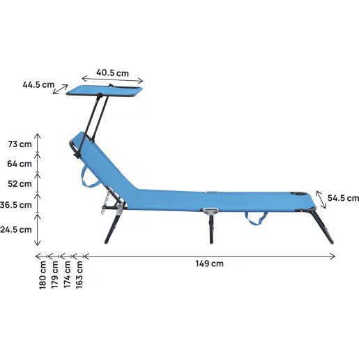 Conjunto de 2 espreguiçadeiras dobráveis Lazy - Com guarda-sol - Azul