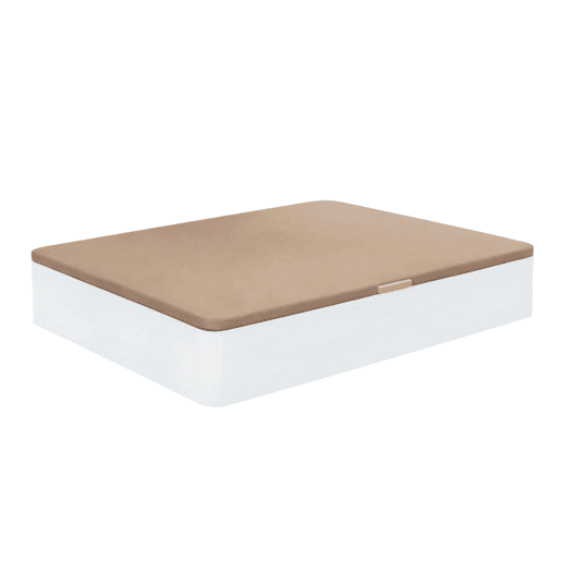 Sofá-cama Reo White de 150x190 cm com abertura lateral, base estofada em melamina, altura interna de 30 cm, altura total de 36 cm, 2 suportes de canto.