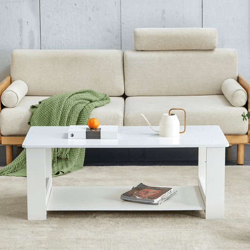 Mesa auxiliar moderna 110x55x42 cm - 2 níveis de armazenamento - Branco madeira