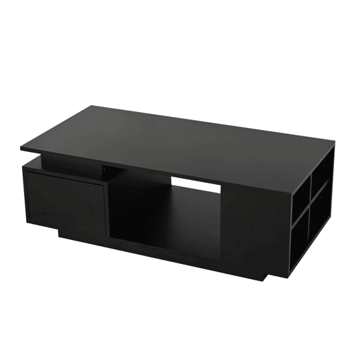 Mesa de centro 100x50x36cm - LED, alto brilho, gaveta e prateleiras laterais - Preto Mesa de centro 100x50x36cm - LED, alto brilho, gaveta e prateleiras laterais - Preto