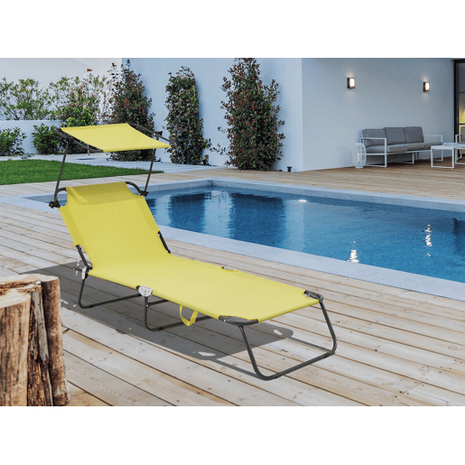 Espreguiçadeira dobrável Lazy - Com guarda-sol - Amarelo