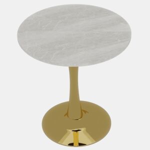 Mesa de centro 70 cm - estilo mid-century, tampo redondo em mármore - dourado e branco