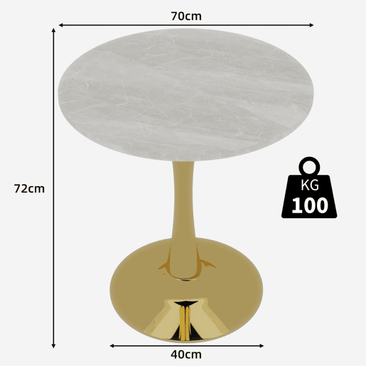 Mesa de centro 70 cm - estilo mid-century, tampo redondo em mármore - dourado e branco