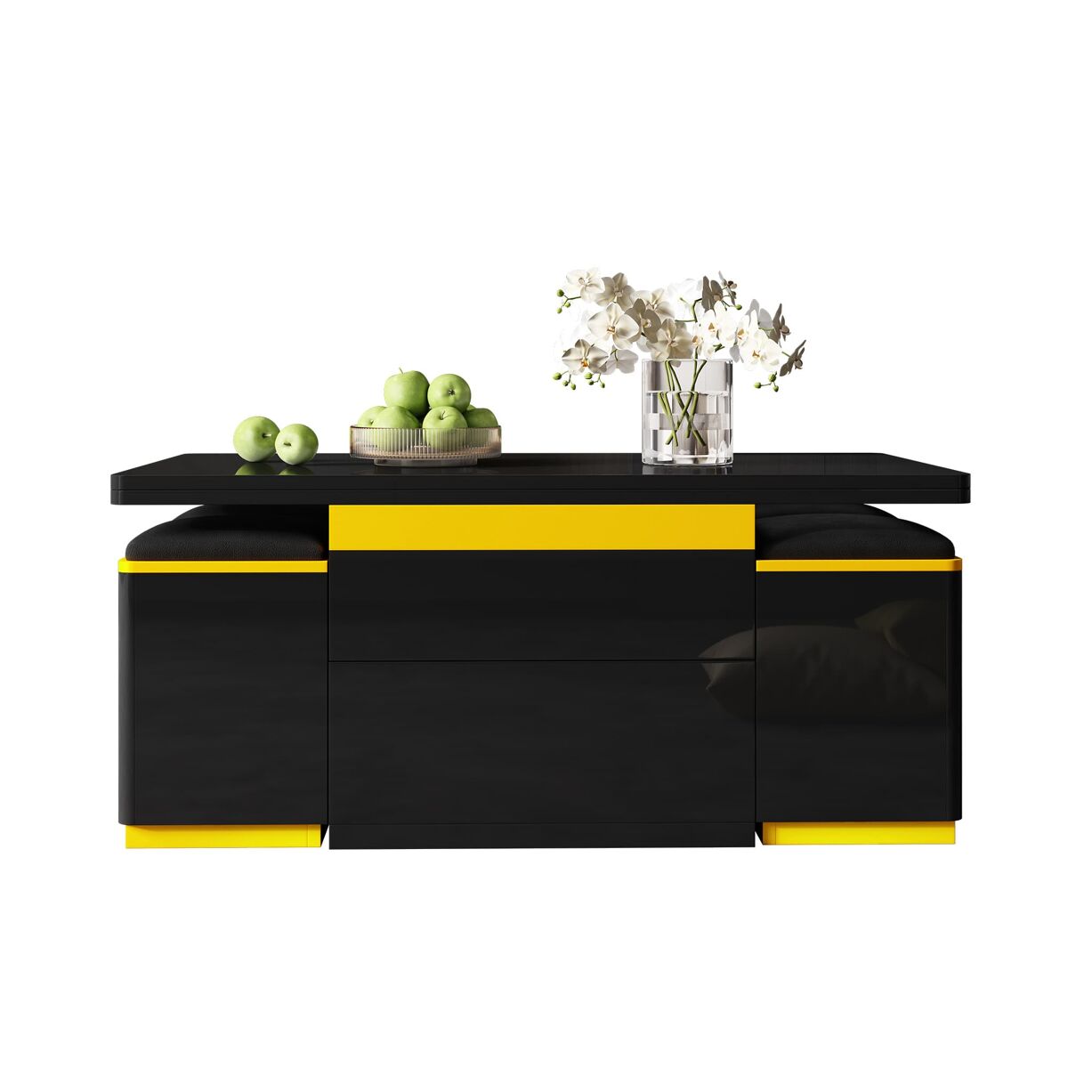 mesa de centro 100x50x43 cm - elevable multifuncional alto brillo - negra