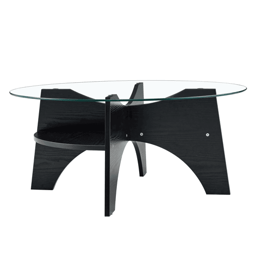 Mesa auxiliar redonda Ø80 cm - design multifuncional, vidro temperado, pernas em MDF preto