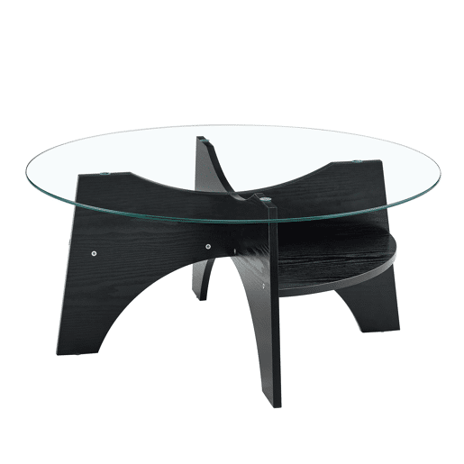 Mesa auxiliar redonda Ø80 cm - design multifuncional, vidro temperado, pernas em MDF preto