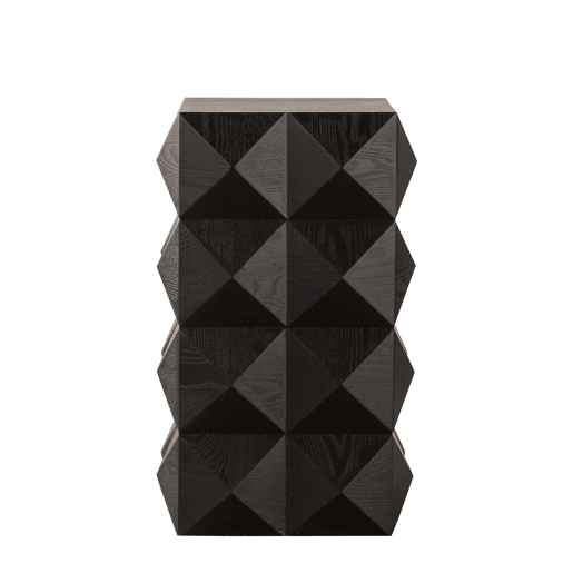 Mesa auxiliar 60 cm - Design retro com relevo tridimensional, mesa de cabeceira em madeira - Preto