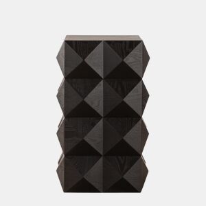 Mesa auxiliar 60 cm - Design retro com relevo tridimensional, mesa de cabeceira em madeira - Preto