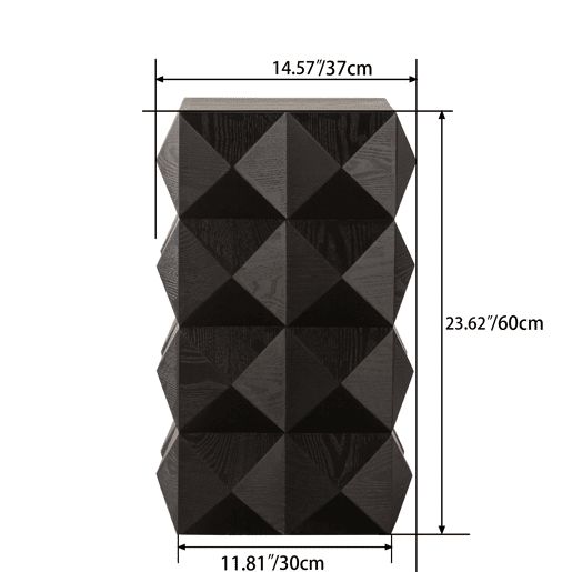 Mesa auxiliar 60 cm - Design retro com relevo tridimensional, mesa de cabeceira em madeira - Preto