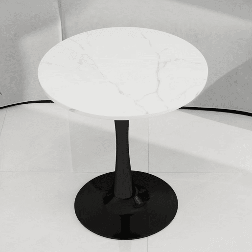 Mesa de centro 70 cm - estilo moderno mid-century, redonda, mármore branco - preto e branco