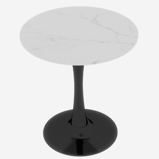 Mesa de centro 70 cm - estilo moderno mid-century, redonda, mármore branco - preto e branco