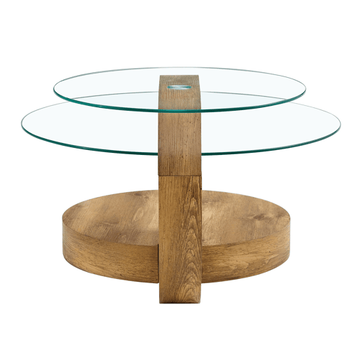Mesa de centro de vidro temperado - design minimalista e camadas - MDF com textura de madeira - Transparente+Madeira